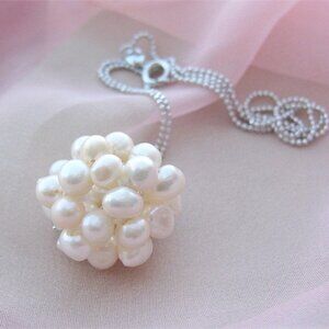 Natural Freshwater Pearl Snowball Cluster Necklace